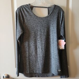 Marika Activewear Gray Crew Neck Long Sleeve Cut Out Top